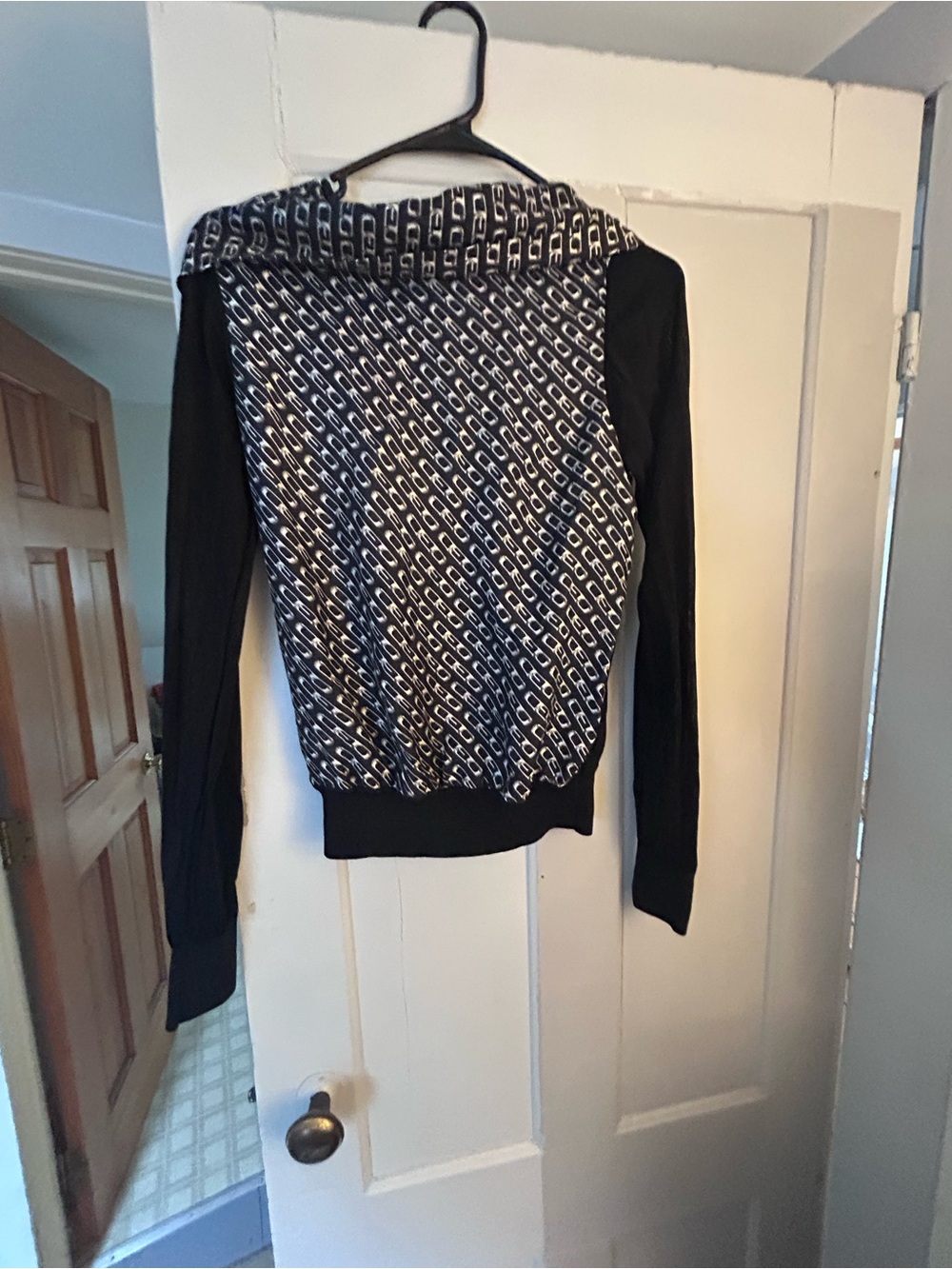 Alexander Wang Black & White Geometric Cowl Neck Top S